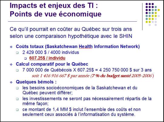 Comparaison avec le SHIN : coûts possibles pour le Québec (sur trois ans)